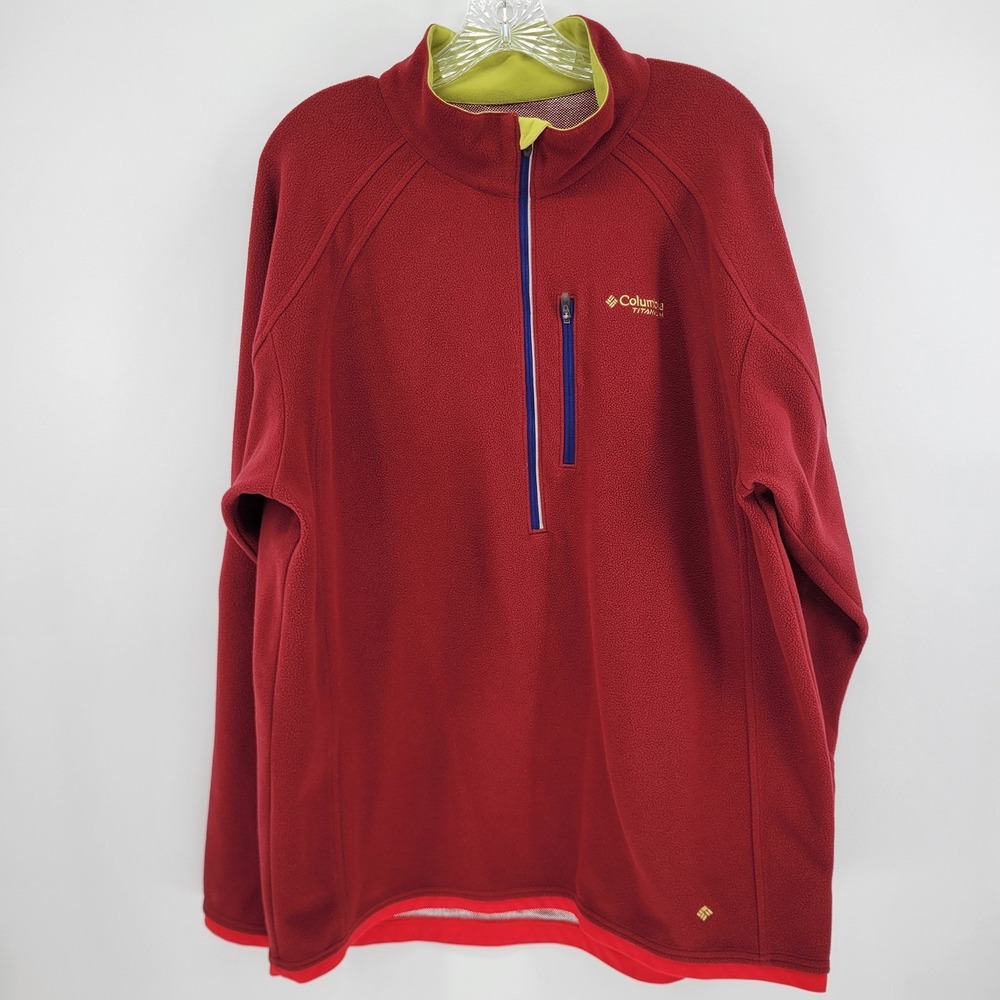 Columbia Titanium Omni-Heat Fleece Pullover Mens XL Red Quarter Zip Jacket